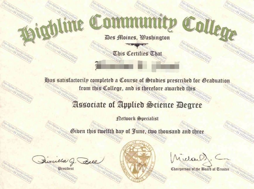 Fake Highline Community College Diploma