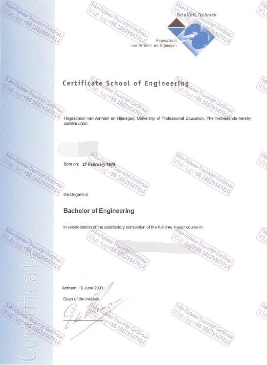 Fake Hogeschool van Arnhem en Nijmegen Certificate