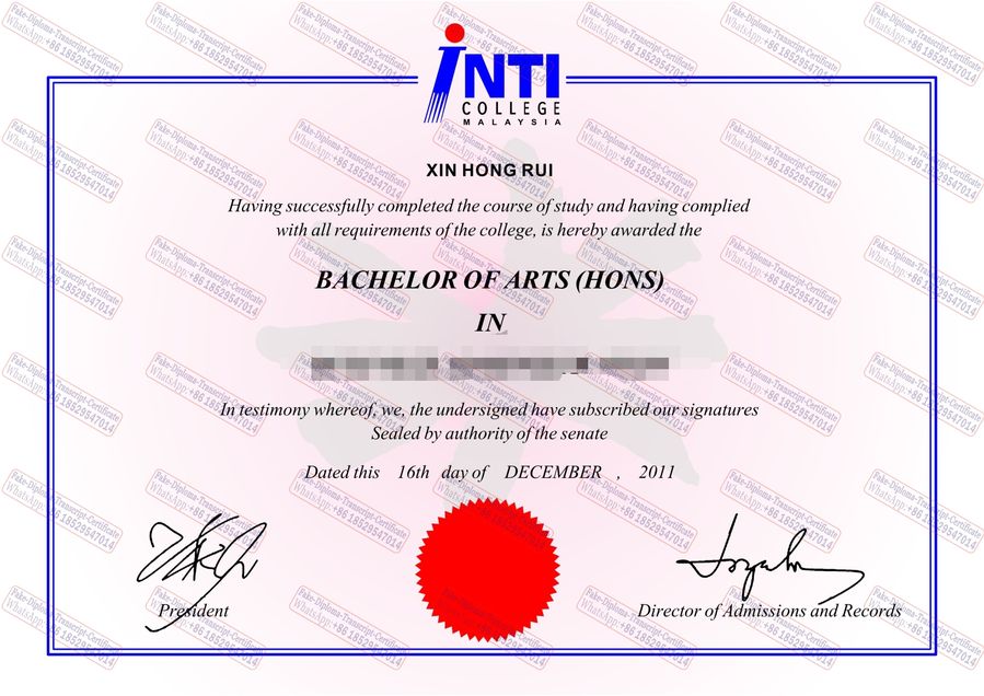 Fake INTI International University Diploma