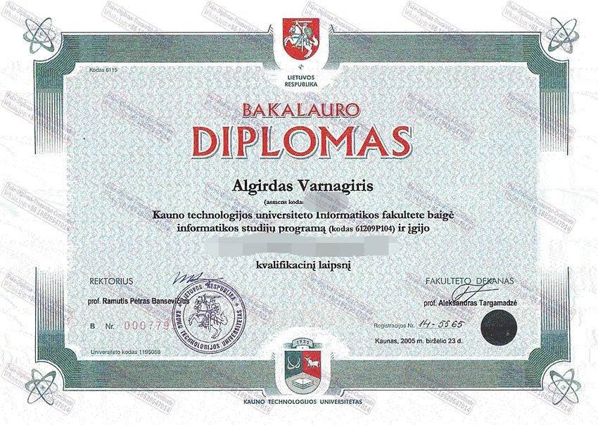 Fake Kauno Technologijos Universitetas Certificate