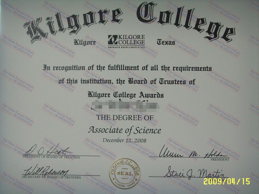 Fake Kilgore College Certificate