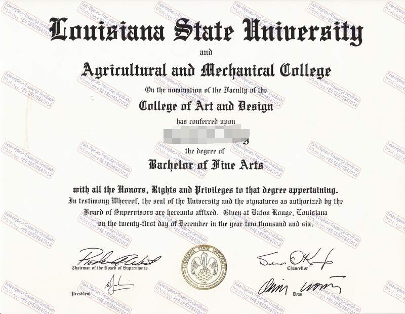 Fake Louisiana State University and Agricultural and Mechanical College Certificate