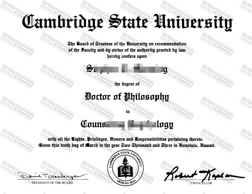 Fake Make fake Cambridge State University Degree Diploma