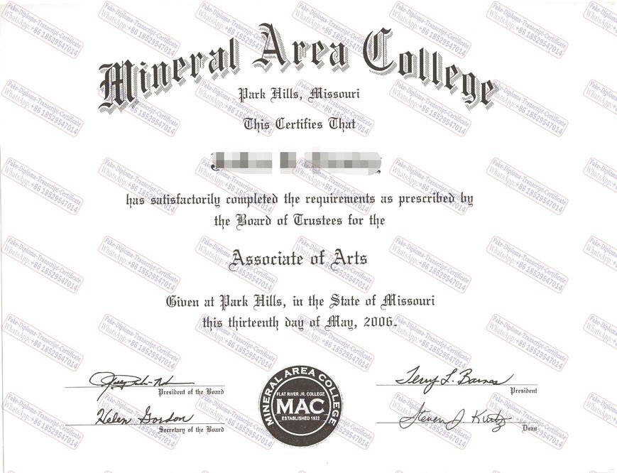 Fake Mineral Area College Certificate