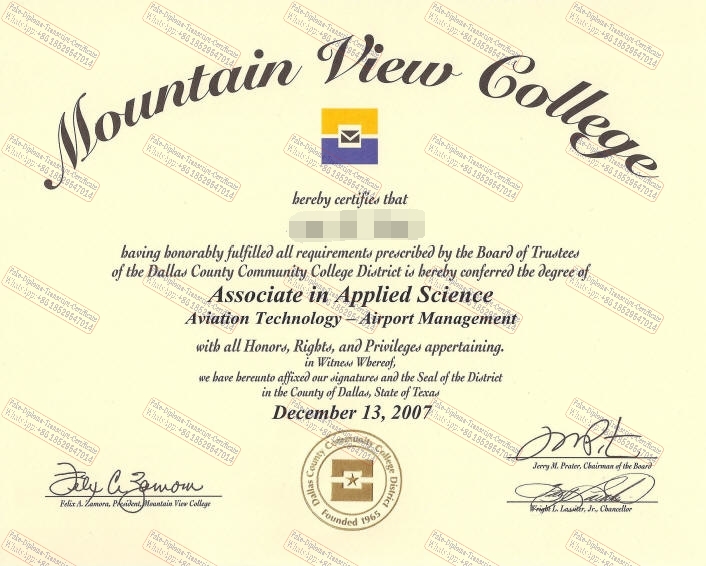 Fake Mountain View College Certificate