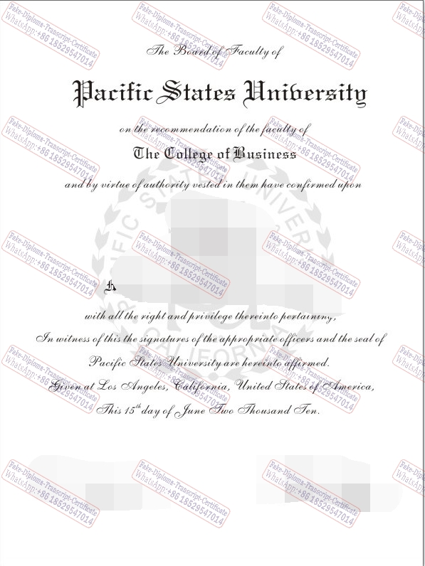 Fake Pacific States University Diploma