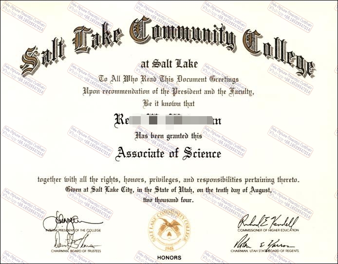 Fake Salt Lake Community College Certificate