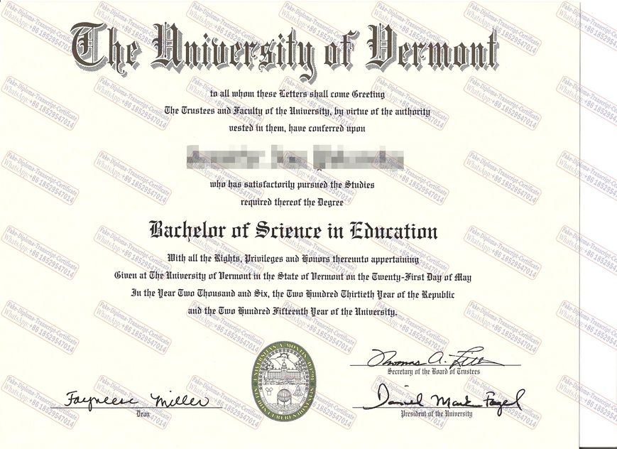 Fake The University of Vermont Diploma