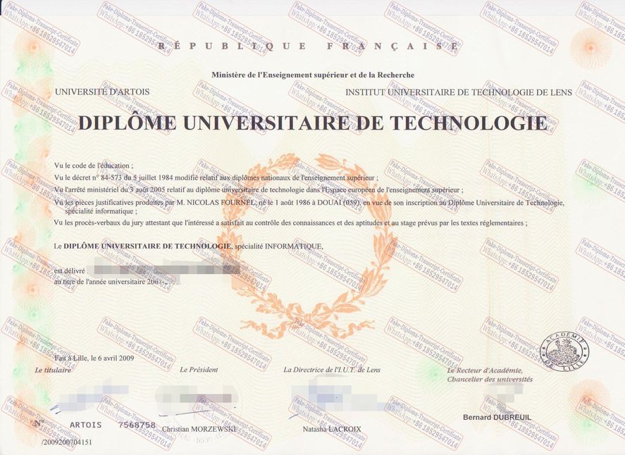 Fake University of Artois School of Lens Technology Degree