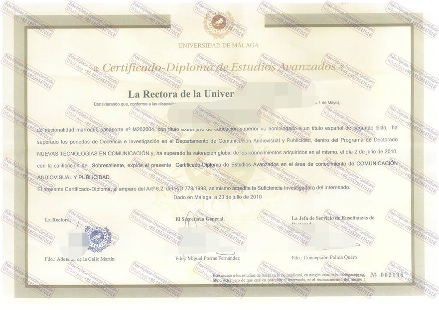 Fake University of Malaga Diploma