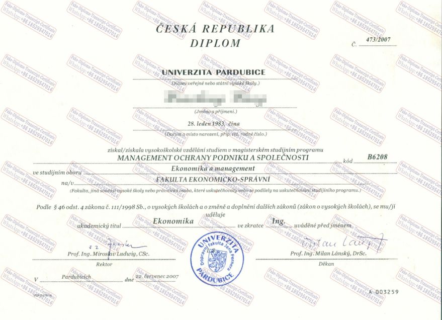 Fake University of Pardubice Degree