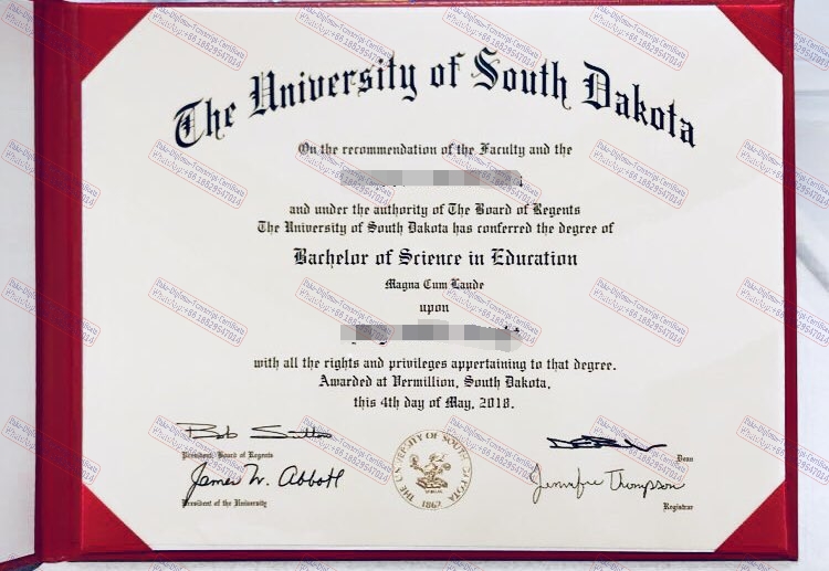 Fake University of South Dakota Certificate