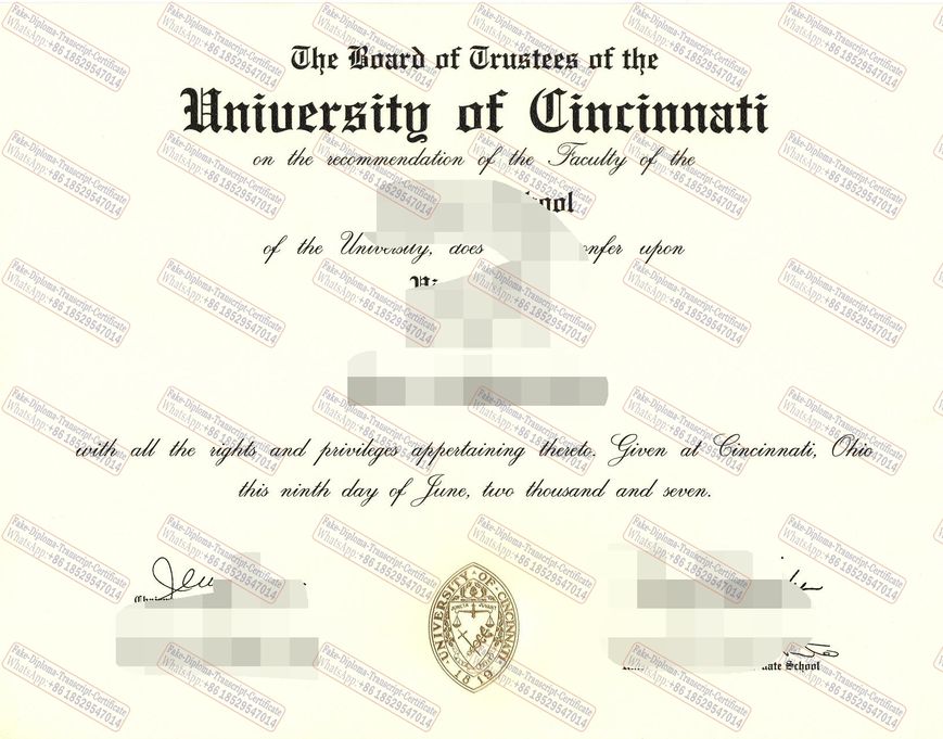 Fake University of cincinnati Certificate