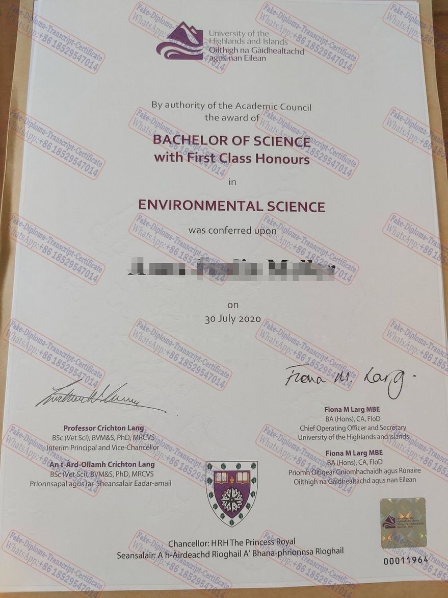 Fake University of the Highlands and Islands Certificate