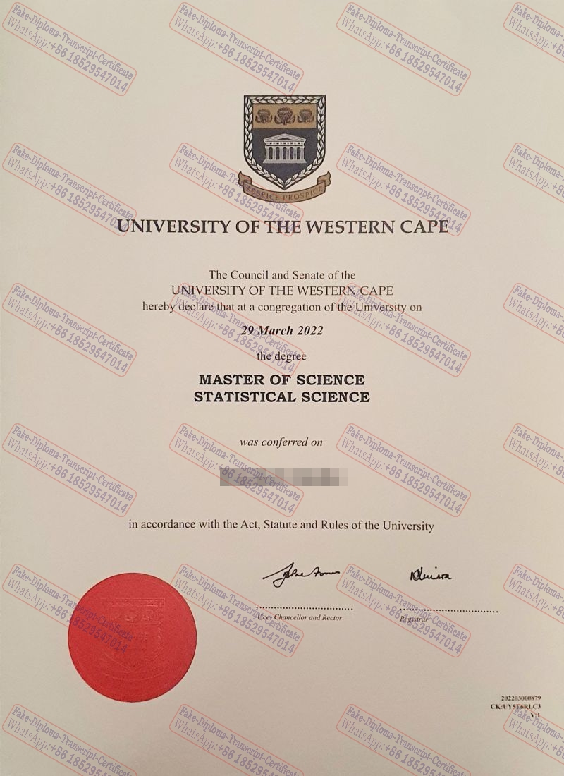 Fake University of the Western Cape Certificate