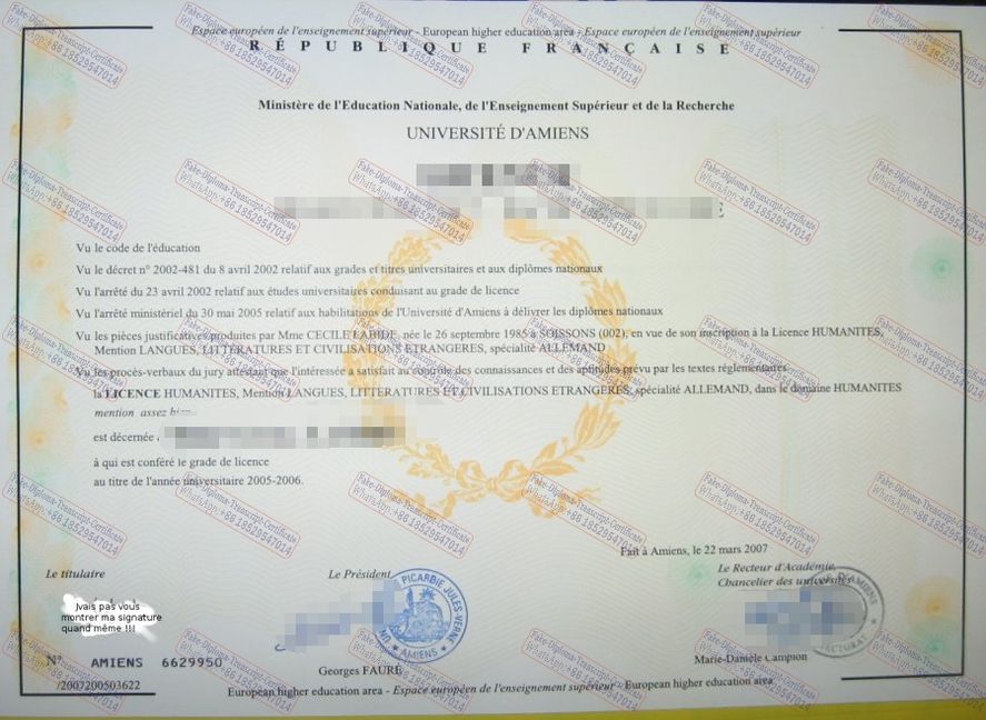 Fake Université dAngers Certificate