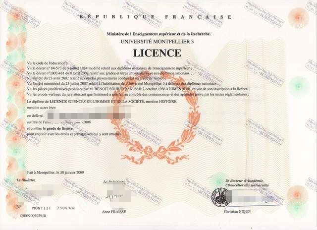 Fake université montpellier 3 Certificate