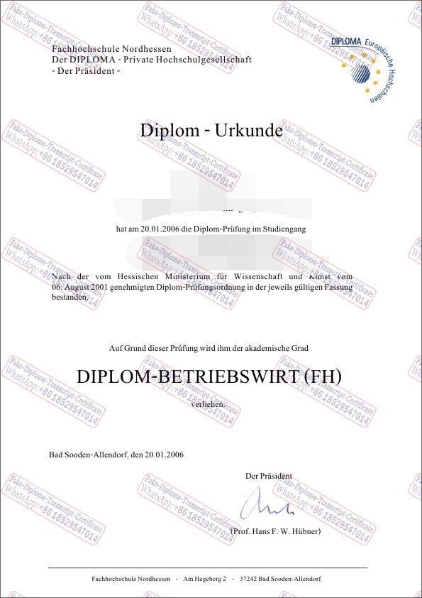 How to order fake DIPLOMA Fachhochschule Nordhessen Certificate