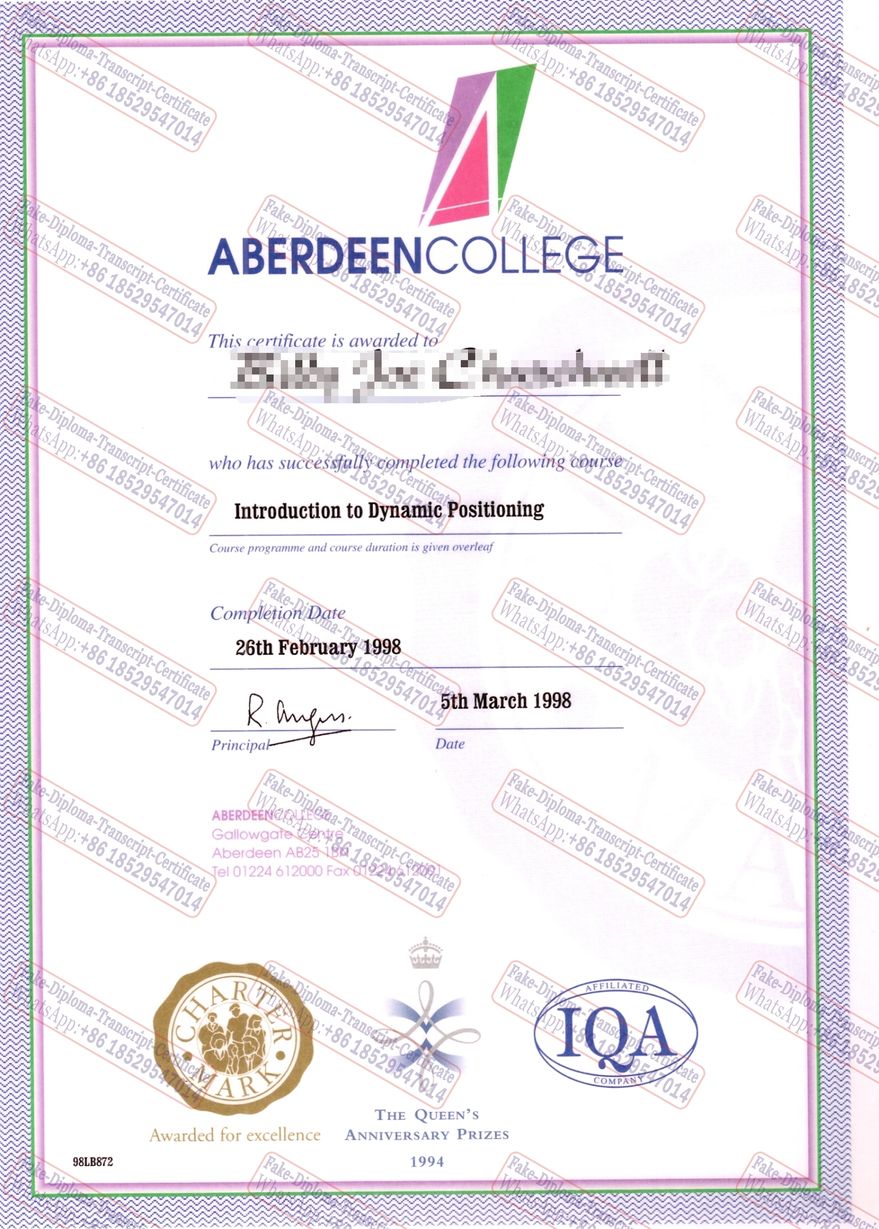 Make fake Aberdeen College Certificate