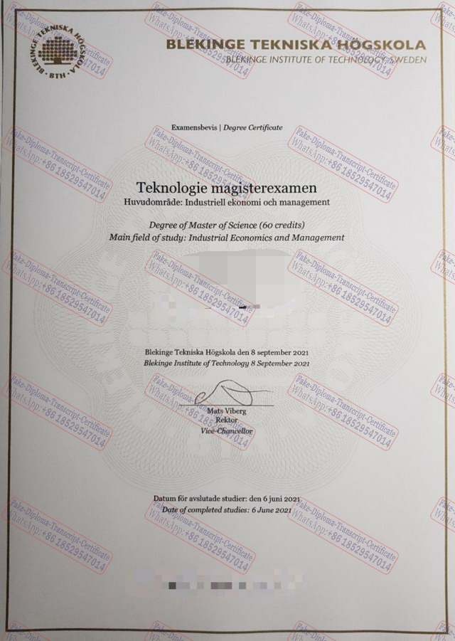 Make fake Blekinge Institute of Technology Certificate