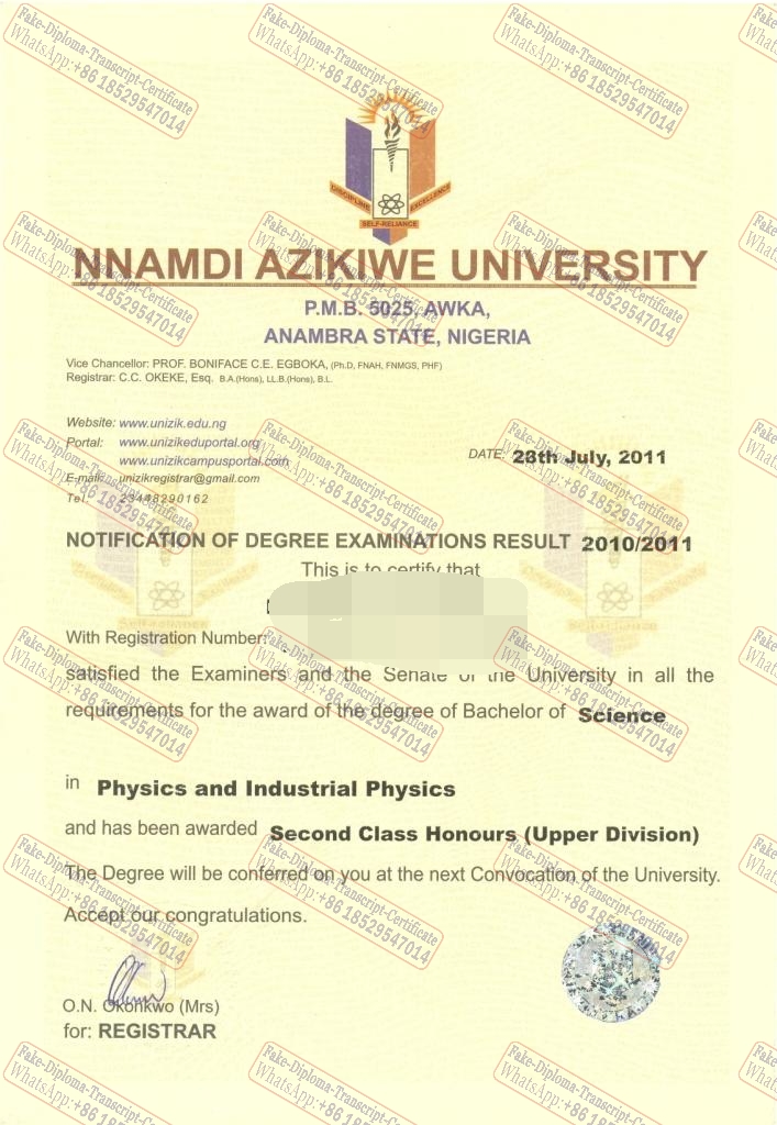 Make fake Nnamdi Azikiwe University Degree