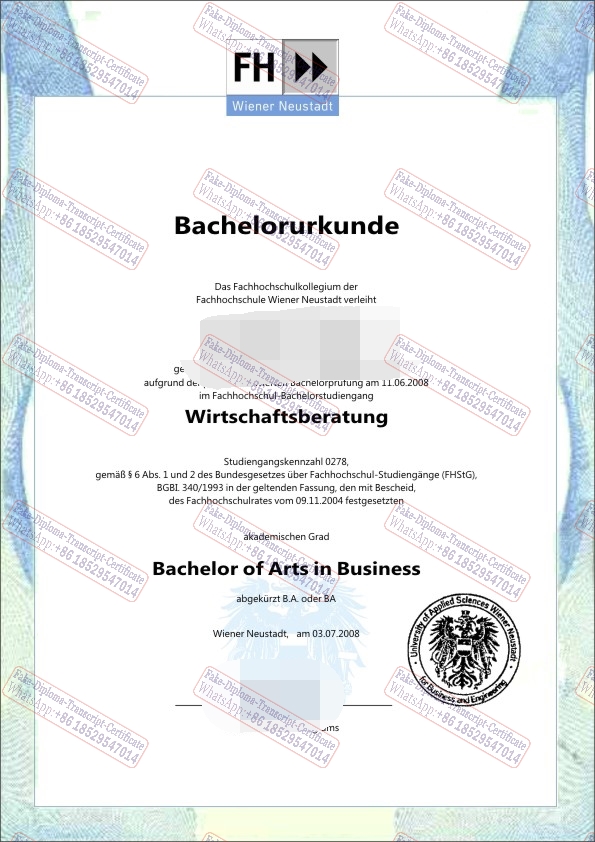 Make fake University of Applied Sciences Wiener Neustadt Diploma