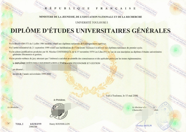 Make fake Université Toulouse 1 Certificate