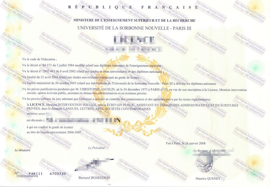 Make fake Université de la Sorbonne Nouvelle Paris Diploma