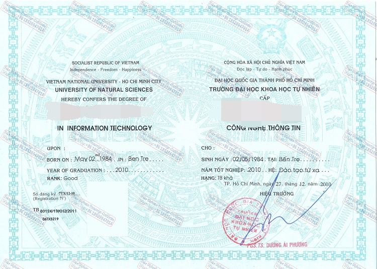 Make fake Vietnam National University Ho Chi Minh City Certificate