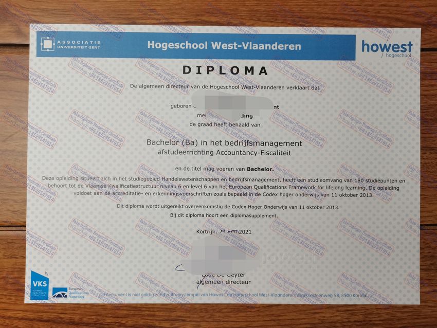 Purchase fake Hogeschool West Vlaanderen Certificate