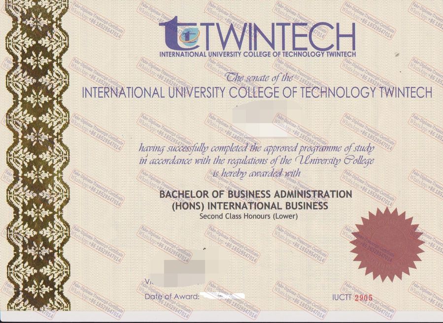 Purchase fake International University College of Technology Twintech Diploma