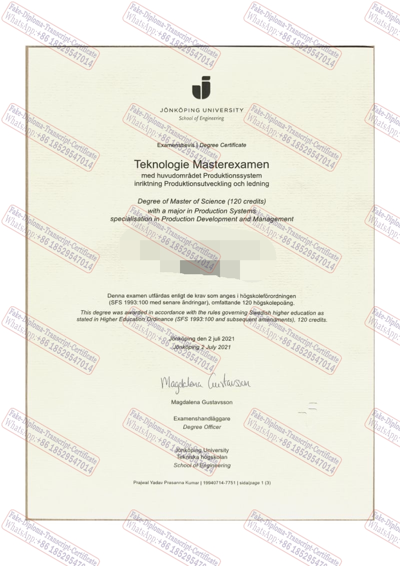 Purchase fake Jonkoping University Certificate