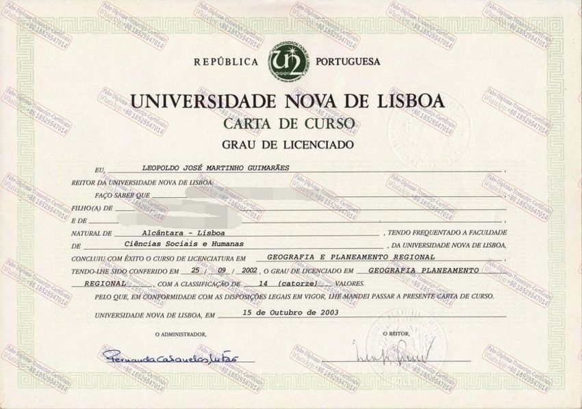 Purchase fake Universidade Nova de Lisboa Certificate