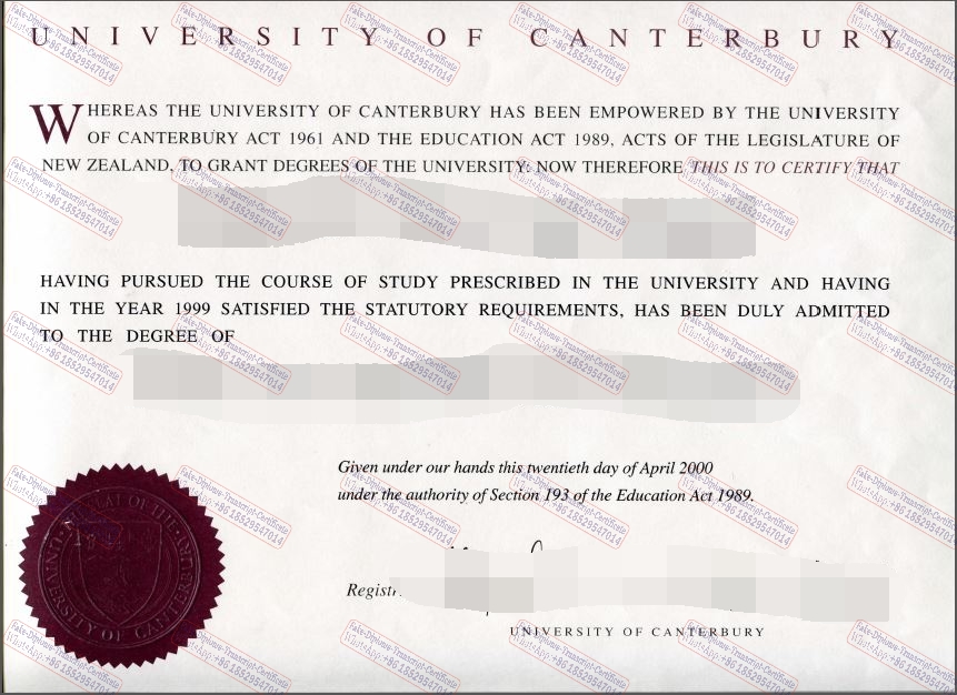 Purchase fake University of Canterbury Certificate