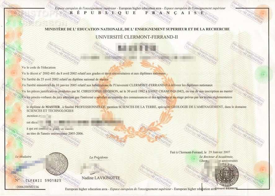 Purchase fake Université Blaise Pascal Clermont Ferrand II Certificate