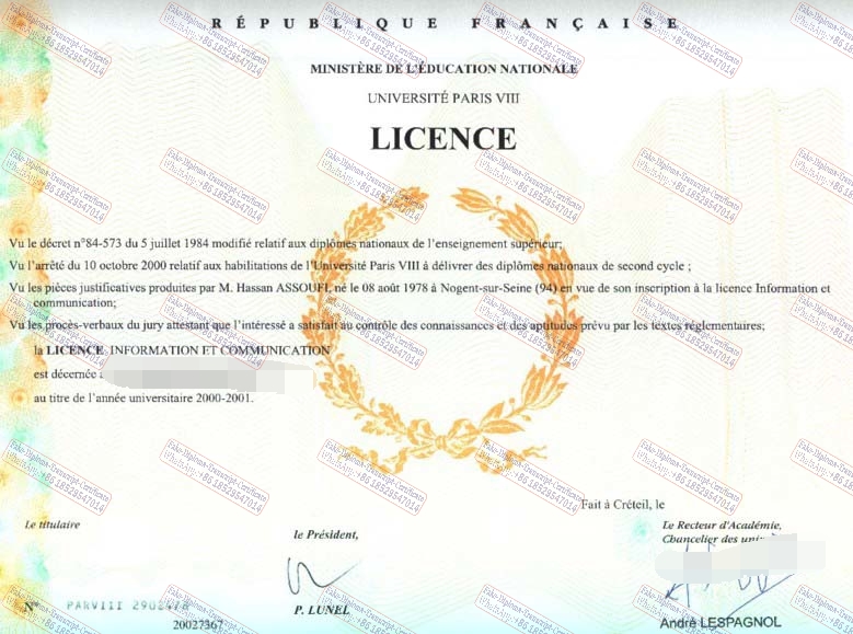 Purchase fake Université Paris VIII Diploma