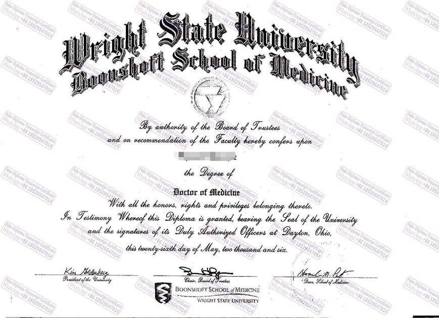 Purchase fake Wright State University Booneshoft College of Medicine Certificate