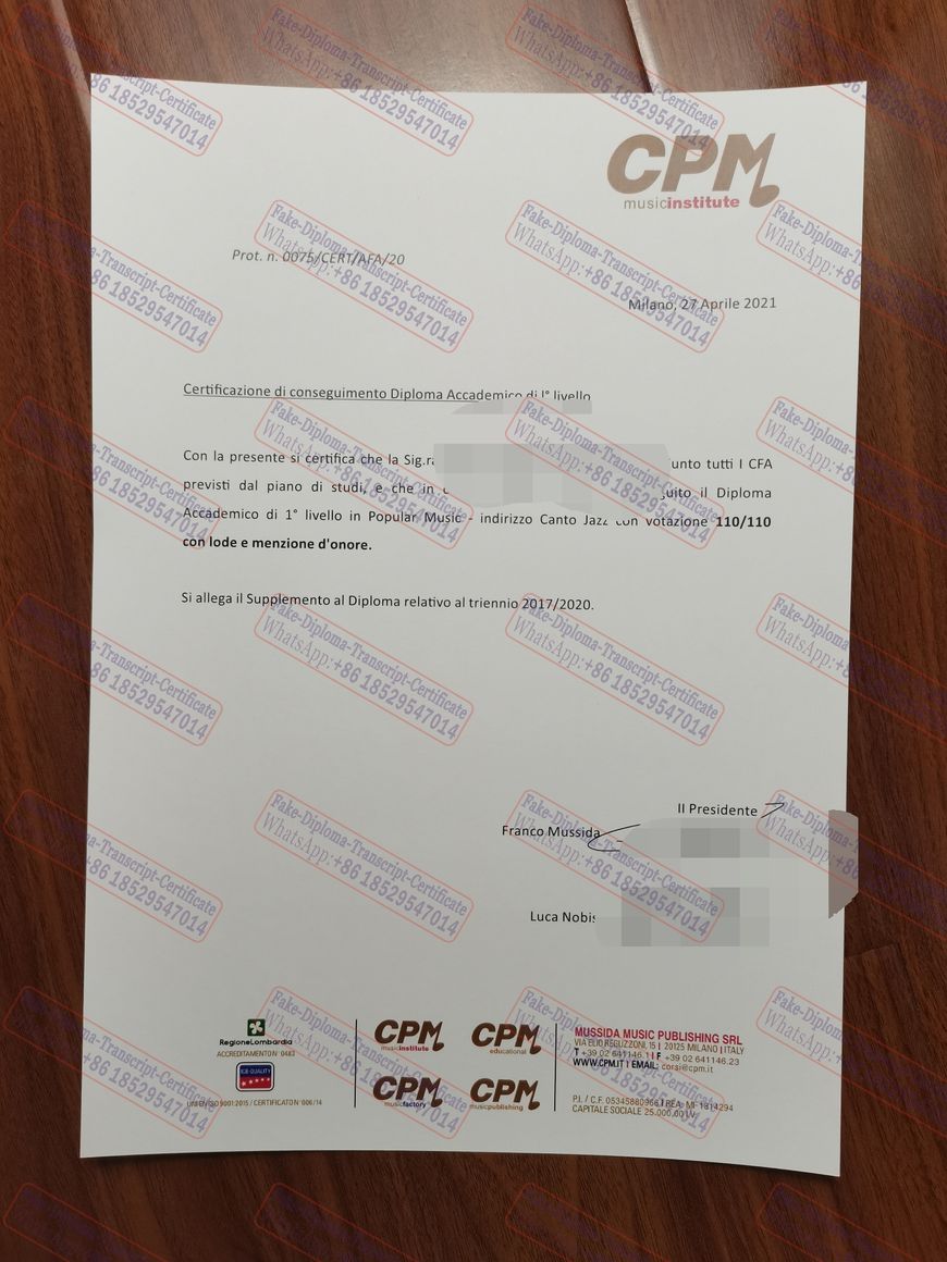 Purchase phony CPM Music Institute Certificate