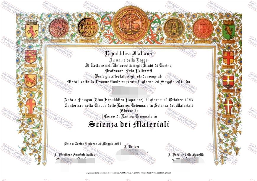 Purchase phony University of Turin Certificate