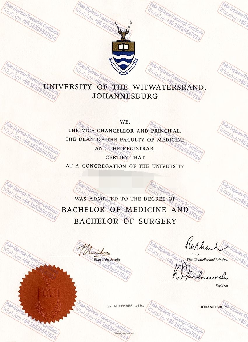 Purchase phony University of the witwatersrand Certificate