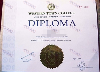 Purchase phony Western Town College Certificate